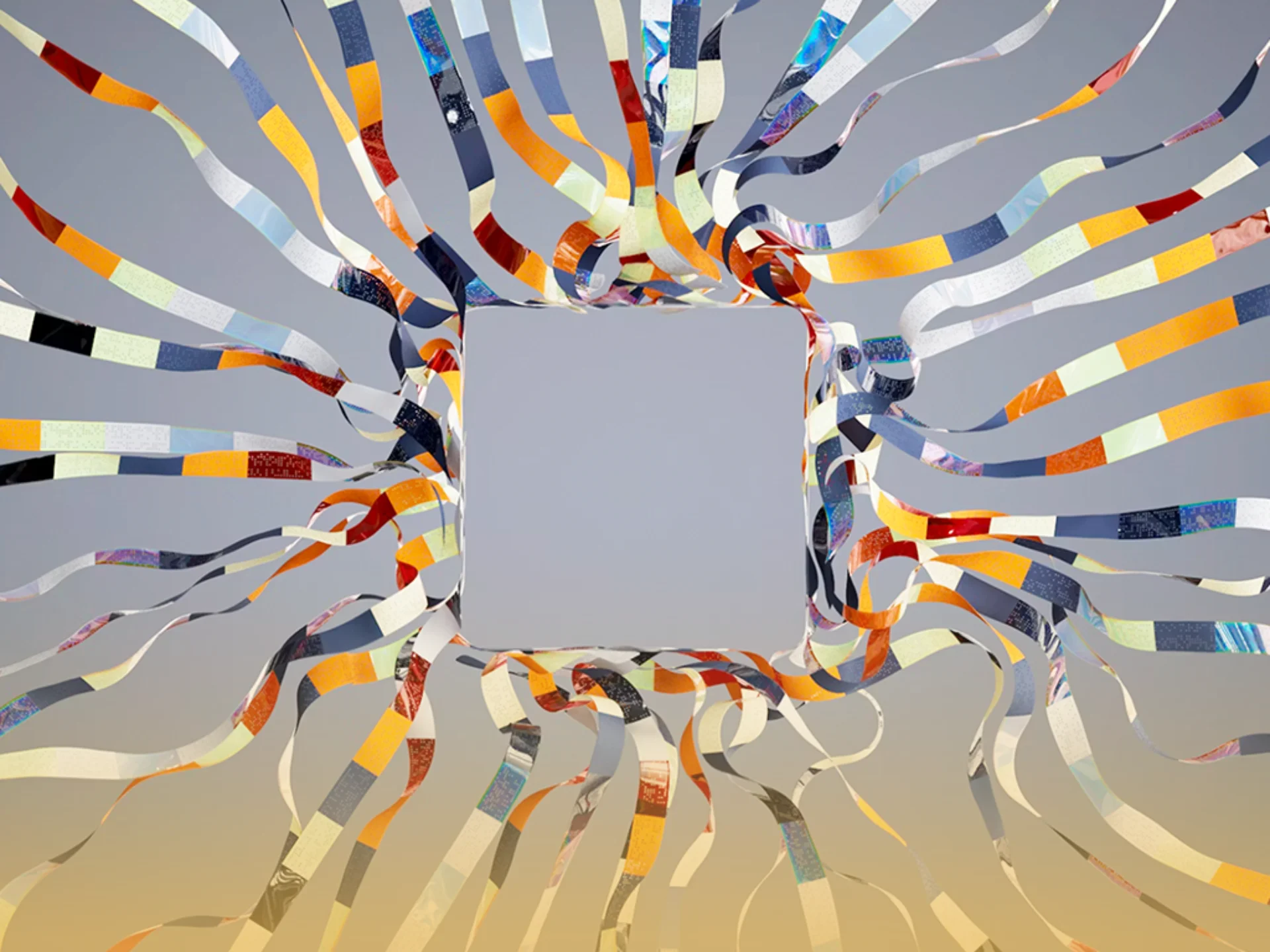 Bunte, farbige Bänder vor einem grauen Hintergrund